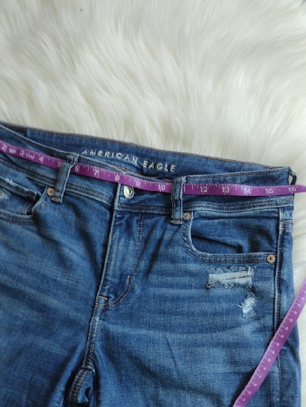 American Eagle Light Blue Denim Jeans with Tan Stitching - Picture 3 of 9